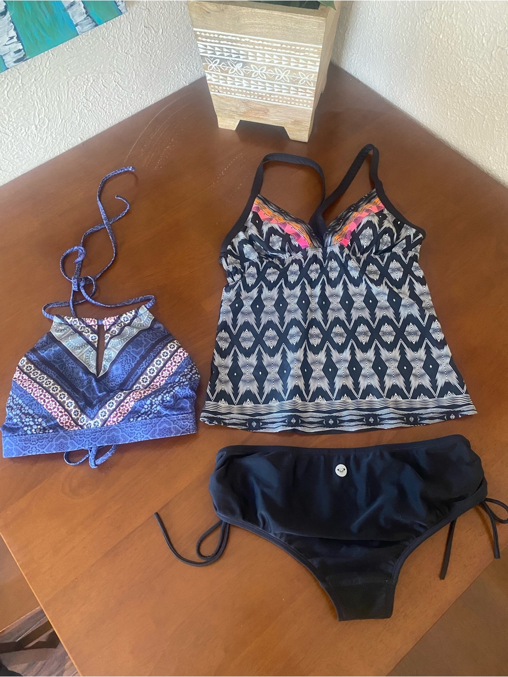 Athleta Tankini with Halter Bikini Top and Black Bottoms XXS/XS